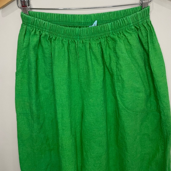 Green Lagenlook wide leg flare asymmetrical hem ankle pull on pants medium - Picture 6 of 10